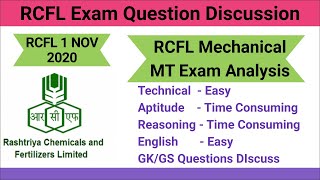 RCFL MT Mechanical Exam Analysis  Rcfl 2020 memory based questions RCFL detail Analysis [upl. by Masry]