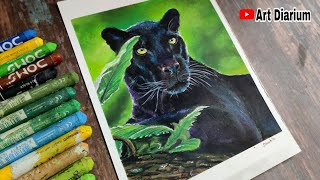 Black Panther drawing with Oil Pastel Step by Step  for Beginners No Clickbait [upl. by Cline427]