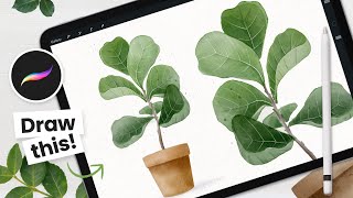 How To Draw Watercolor Fiddle Leaf Fig Tree • Procreate Tutorial [upl. by Barina357]