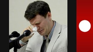 NKorea US student cries amp admits to being quotsevere criminalquot during press conf [upl. by Firehs]