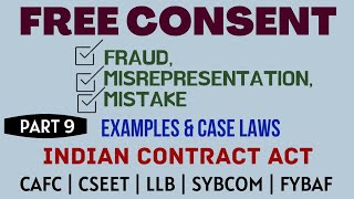 Fraud  Misrepresentation  Mistake  Free Consent  Indian Contract Act  Caselaws  Example [upl. by Anyahs126]