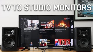 How to connect studio monitorsspeakers to a tv  JBL 305p mkII to Hisense smart tv [upl. by Drahser]