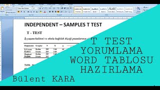 T TESTİ ANALİZLERİNİN YORUMLANMASI VE WORD TABLOSUNA DÖNÜŞTÜRÜLMESİ [upl. by Nagorb877]