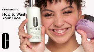 How to Wash Your Face Double Cleansing  Skin Smarts  Clinique [upl. by Tabshey604]