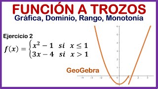 Función a Trozos  GeoGebra Gráfica Dominio Rango Monotonía  Ejercicio 2 [upl. by Aelrac]